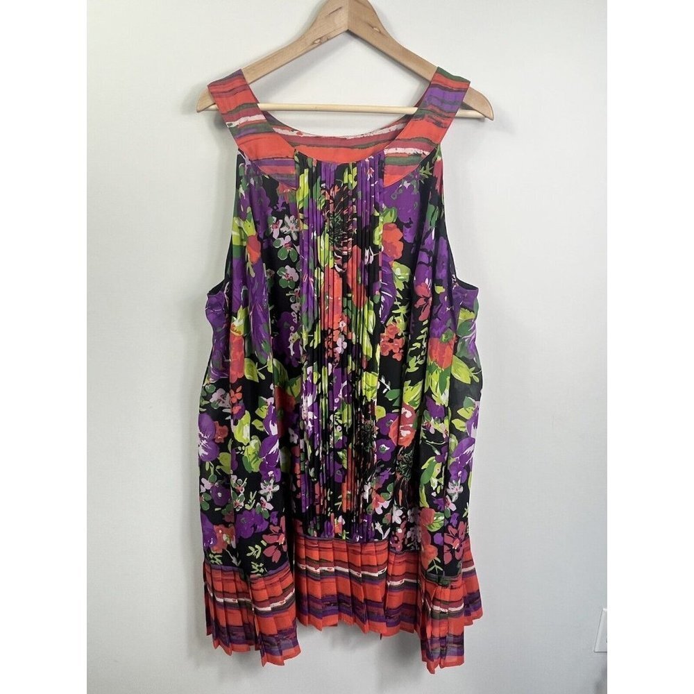 Lane Bryant Womens Sleeveless Dress Size 28 Black Floral High Neck Dress Pleated